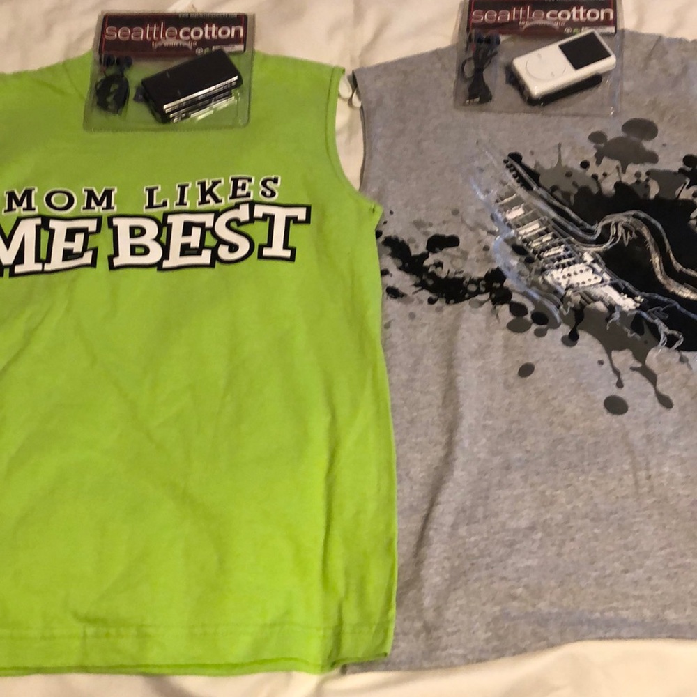 2 Boys New Tank Tops lime grey w/RADIO med 10/12